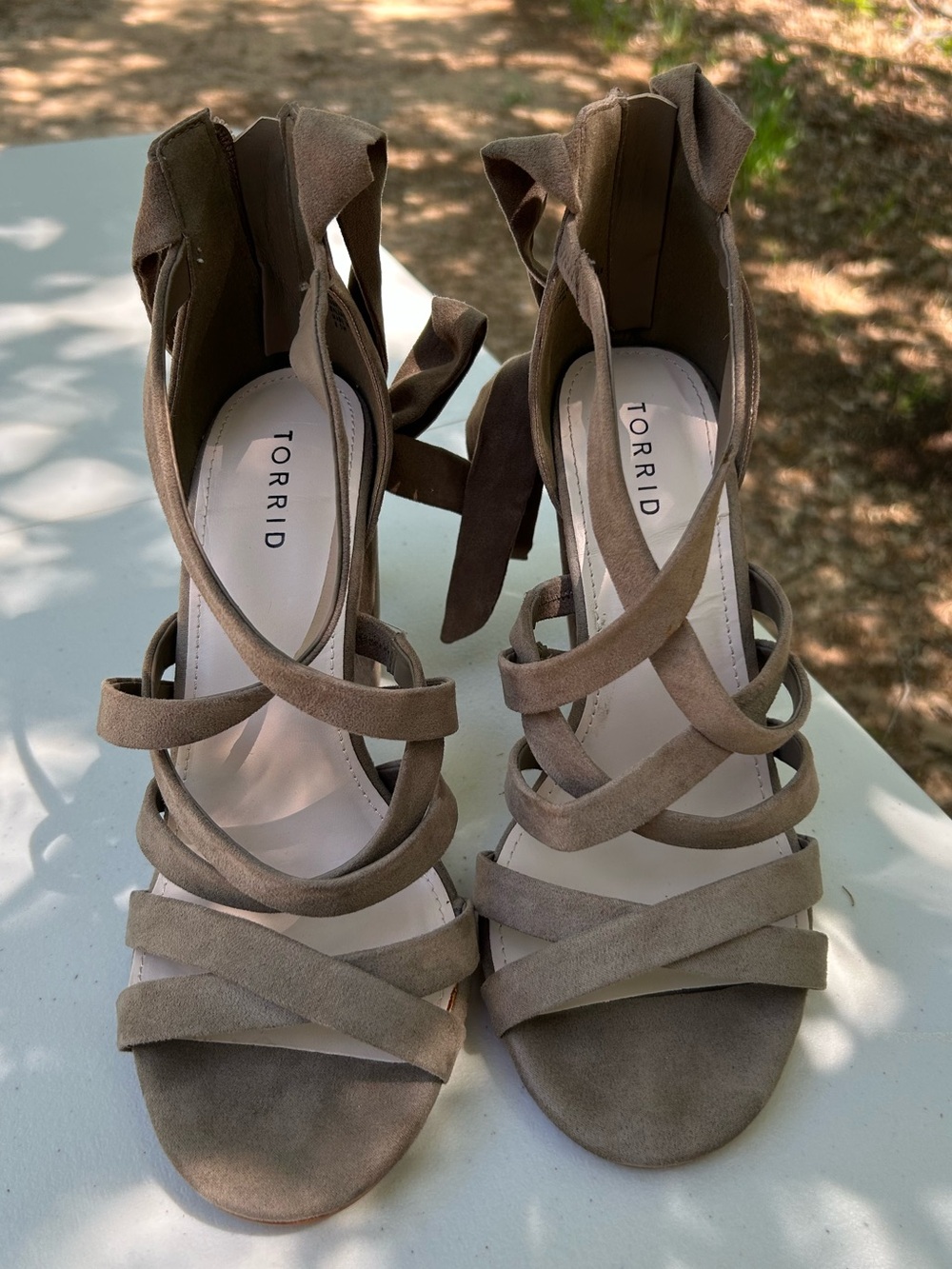 torrid Taupe Suede Strappy Lace-Up Heels